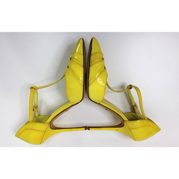 Dolce & Gabbana Heels Pumps Women's Size 40 Yellow T-Strap Patent Leather - Picture 7 of 15